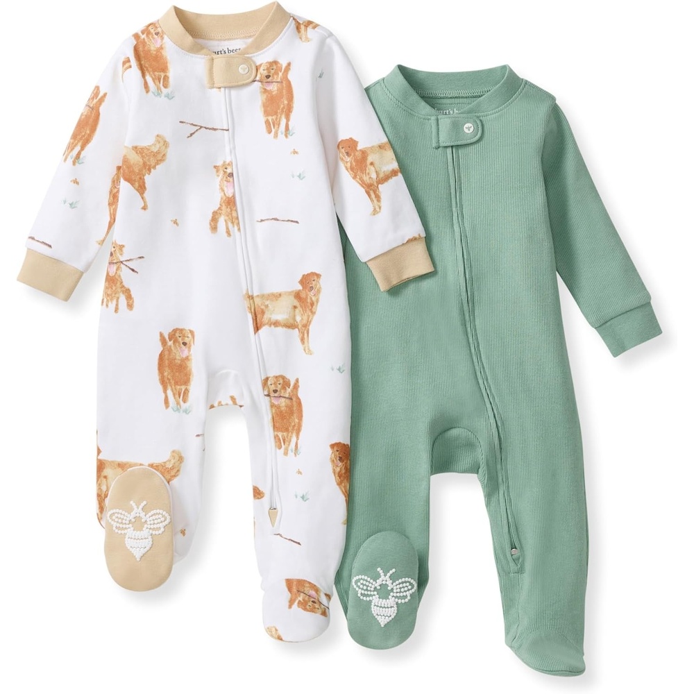 image:imageBurts Bees Baby Boys Organic Cotton Sleep and Play Footed PajamasGolden Retriever