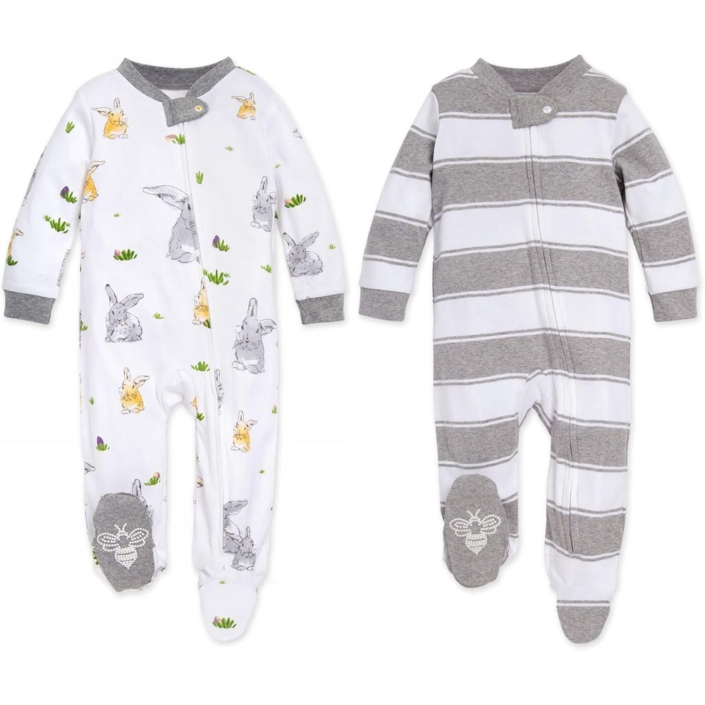 image:imageBurts Bees Baby Boys Organic Cotton Sleep and Play Footed PajamasGrey
