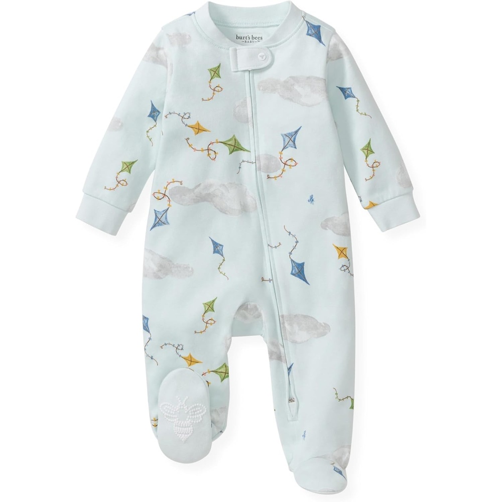 image:imageBurts Bees Baby Boys Organic Cotton Sleep and Play Footed PajamasKite Festival