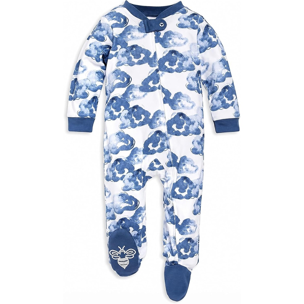 image:imageBurts Bees Baby Boys Organic Cotton Sleep and Play Footed PajamasMoonlight Clouds