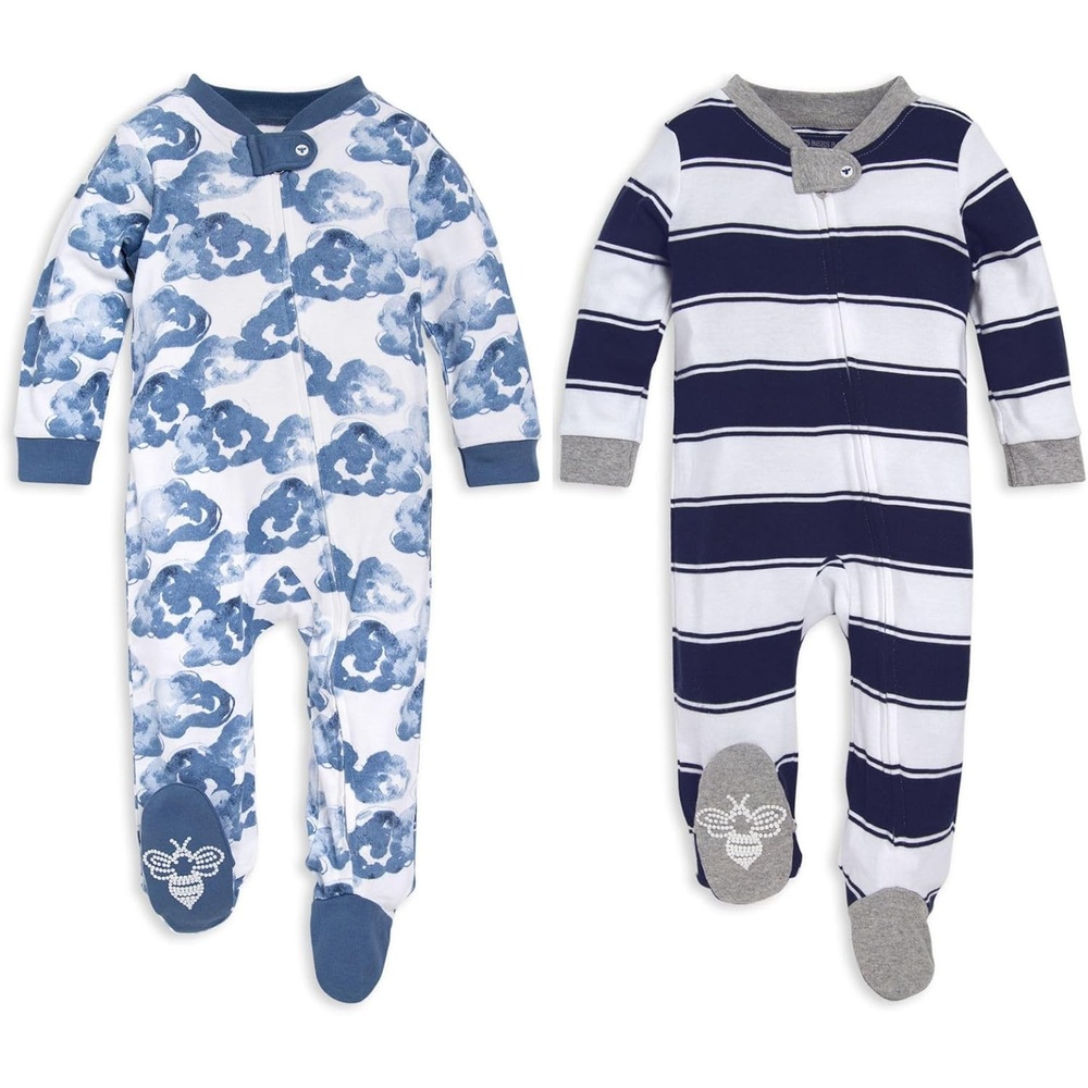 image:imageBurts Bees Baby Boys Organic Cotton Sleep and Play Footed PajamasNavy