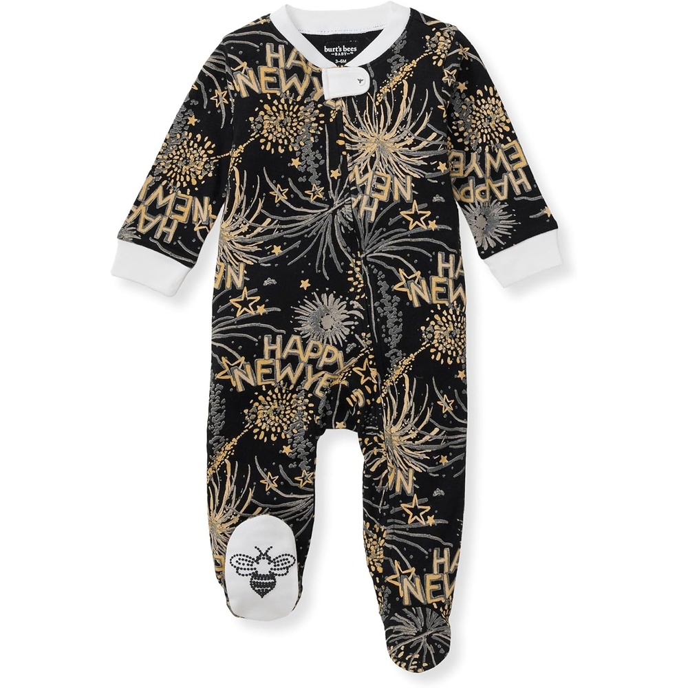 image:imageBurts Bees Baby Boys Organic Cotton Sleep and Play Footed PajamasNew Year Cheer