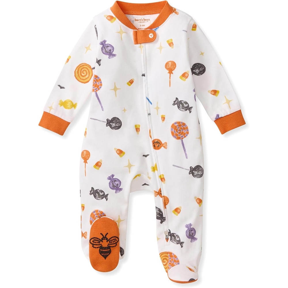 image:imageBurts Bees Baby Boys Organic Cotton Sleep and Play Footed PajamasScary Sweets 1pack