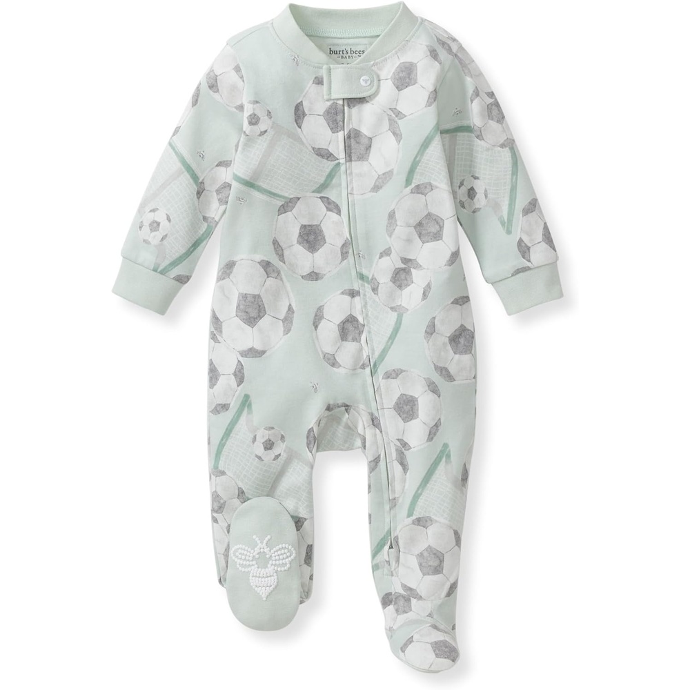 image:imageBurts Bees Baby Boys Organic Cotton Sleep and Play Footed PajamasSoccer Goal