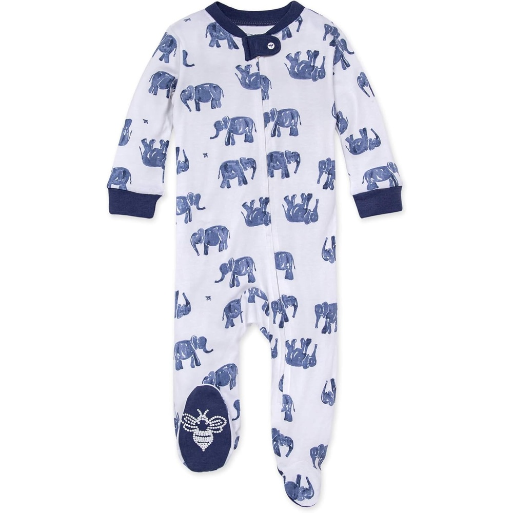 image:imageBurts Bees Baby Boys Organic Cotton Sleep and Play Footed PajamasWandering Elephants