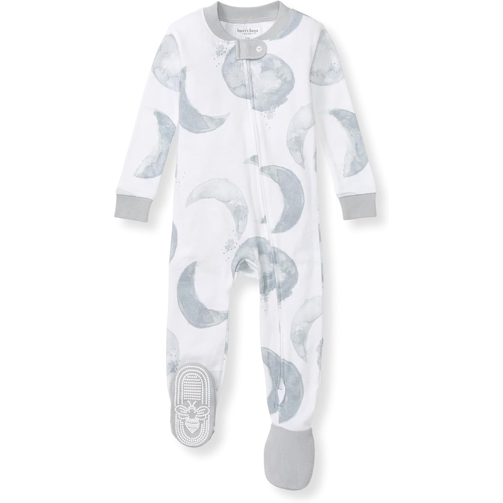 image:imageBurts Bees Baby Boys Organic Cotton Snug Fit Footed Sleeper PajamasHello Moon Light Blue