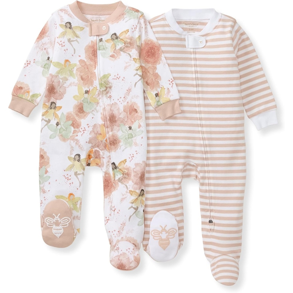 image:imageBurts Bees Baby Girls Organic Cotton Sleep and Play Footed PajamasFairy Floral