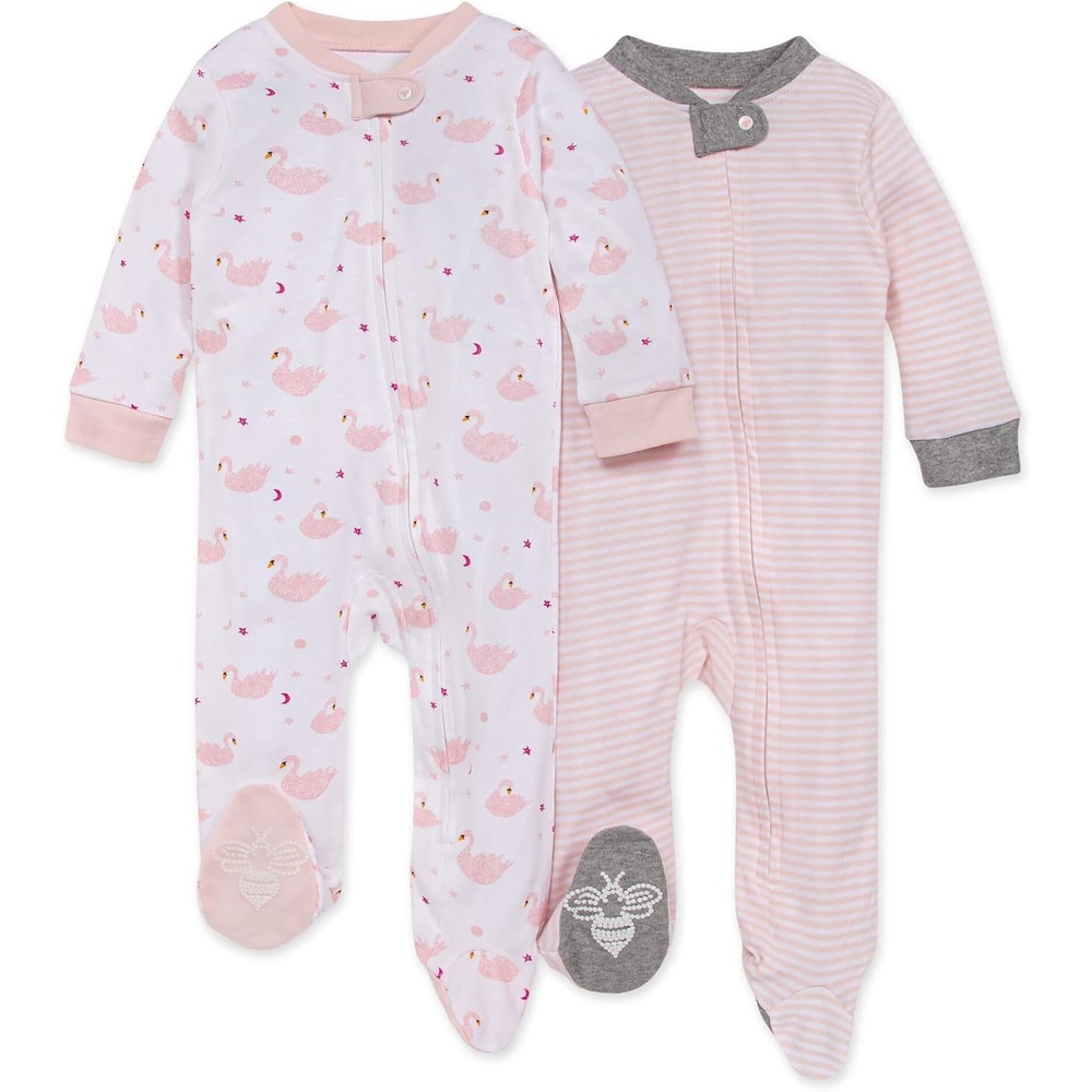 image:imageBurts Bees Baby Girls Organic Cotton Sleep and Play Footed PajamasGraceful Swans