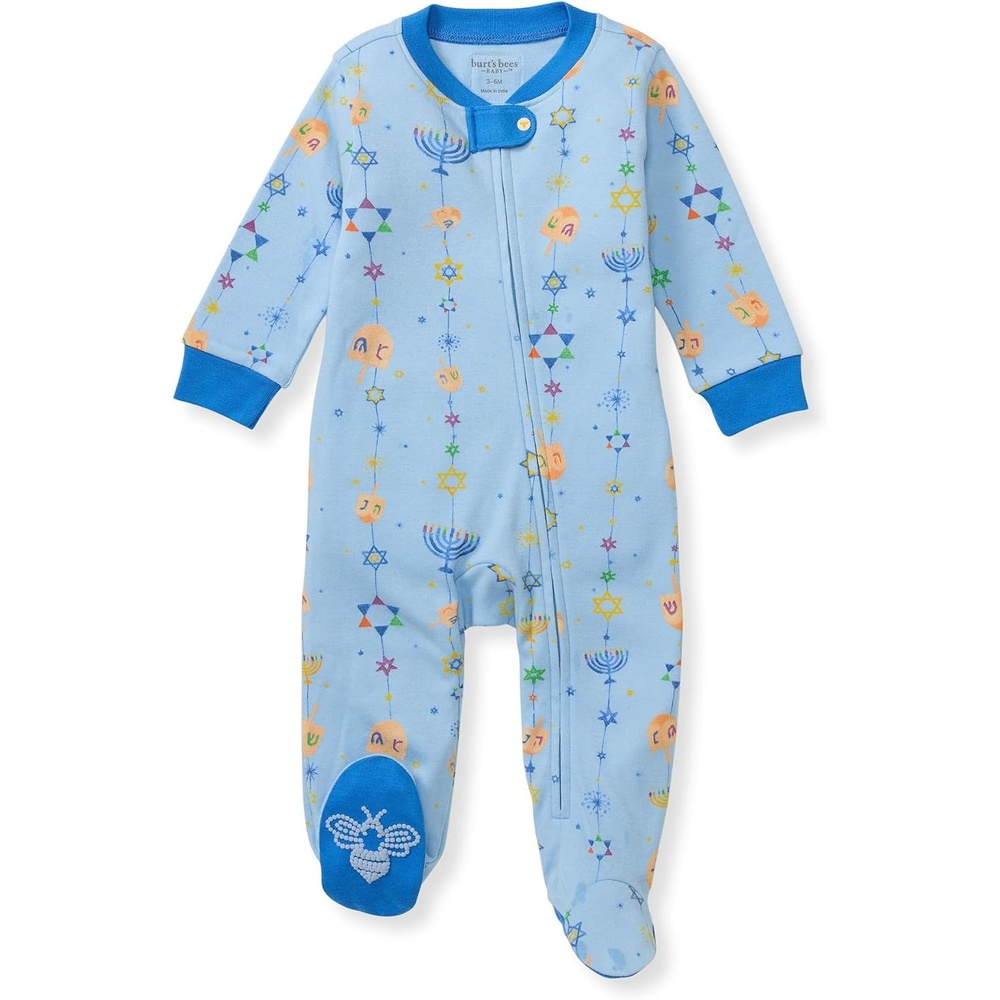 image:imageBurts Bees Baby Girls Organic Cotton Sleep and Play Footed PajamasHanukkah Joy