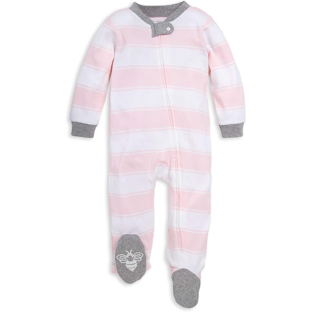 image:imageBurts Bees Baby Girls Organic Cotton Sleep and Play Footed PajamasPink Rugby Stripe