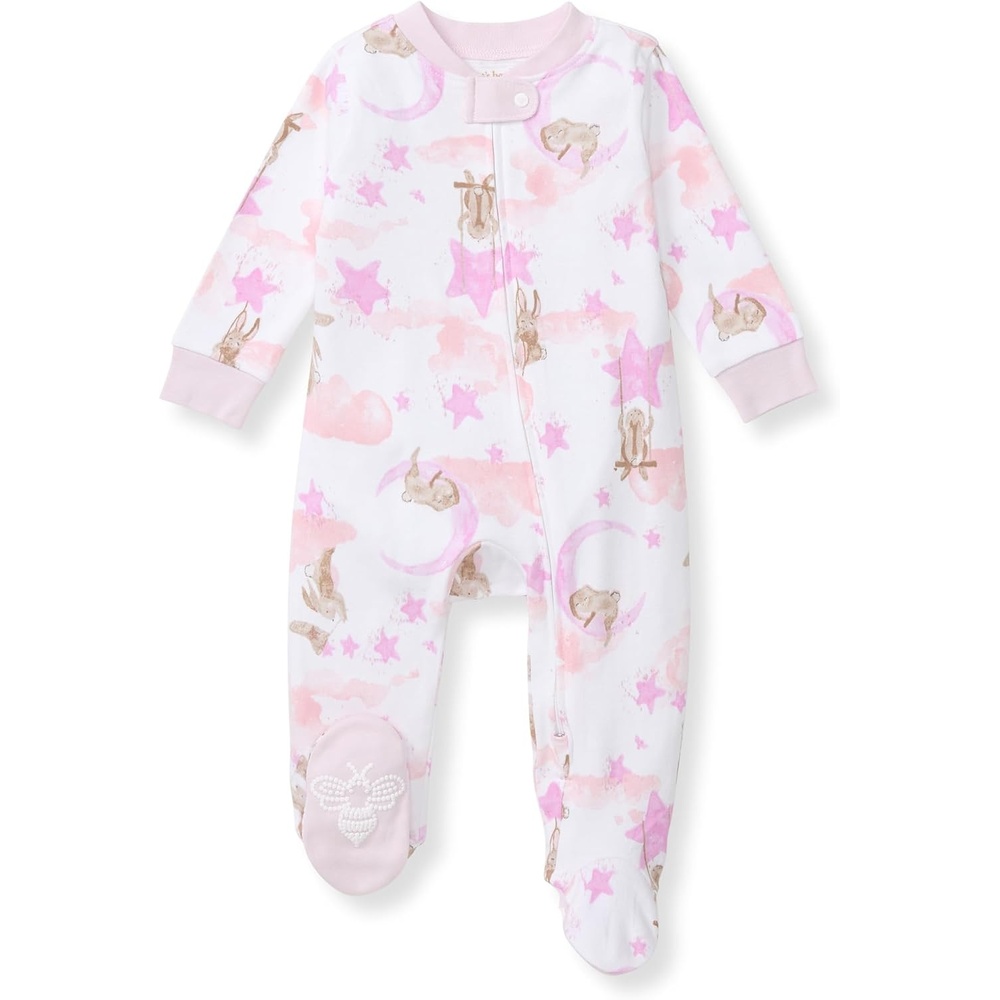 image:imageBurts Bees Baby Girls Organic Cotton Sleep and Play Footed PajamasStardust Bunnies