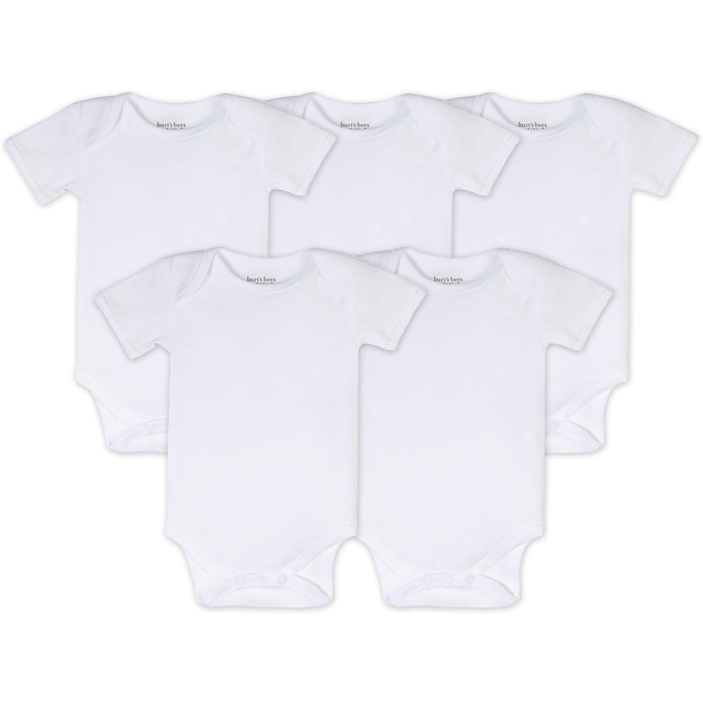 image:imageBurts Bees Baby Unisex Bodysuits Short Sleeve Organic Sleepwear 5Pack Essential baby bodysuit pack featuring an easyon and off lapshoulder neck design for stressfree daily outfittingBlueberry Prints