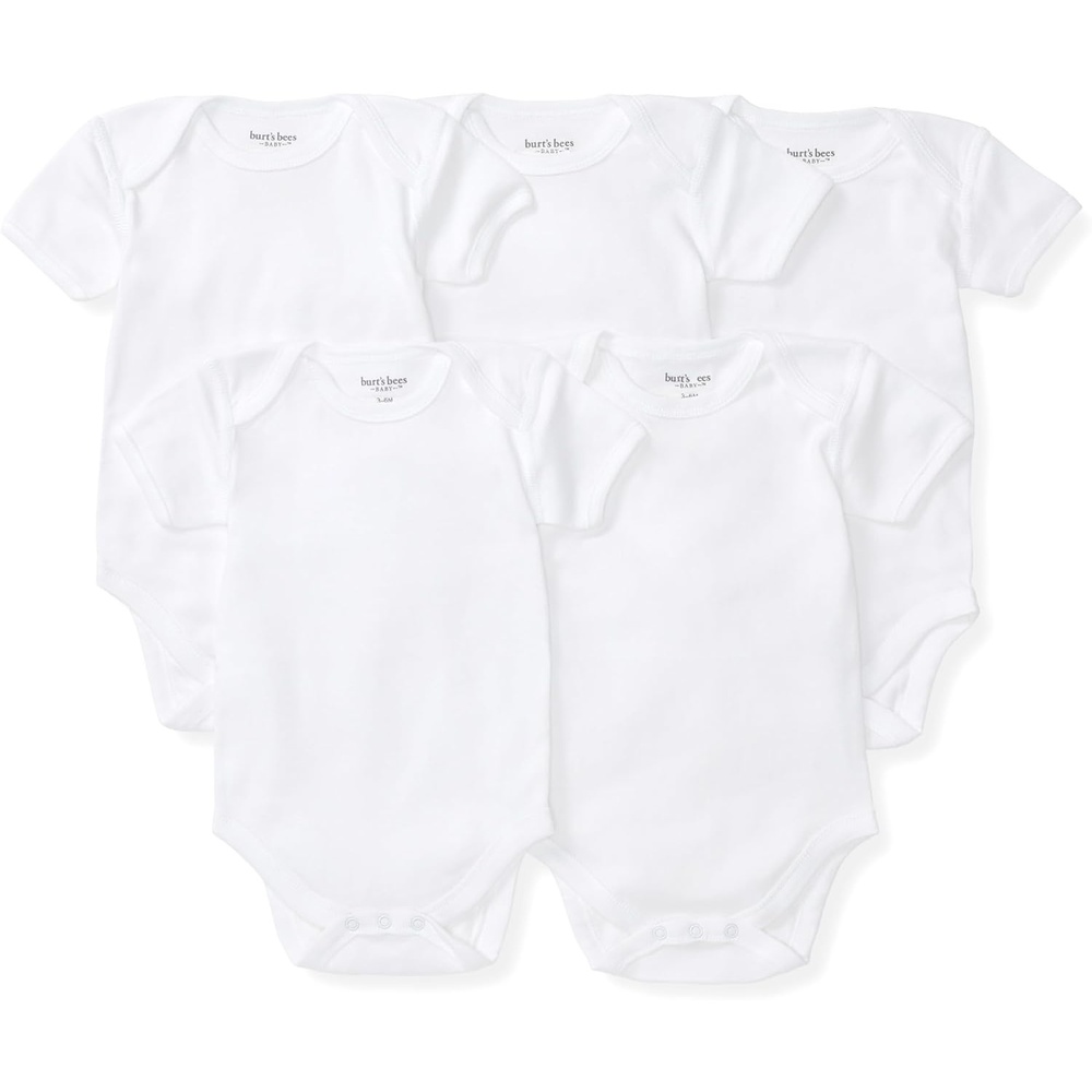 image:imageBurts Bees Baby Unisex Bodysuits Short Sleeve Organic Sleepwear 5Pack  Essential baby bodysuit pack featuring an easyon and off lapshoulder neck design for stressfree daily outfittingCloud Short Sleeve
