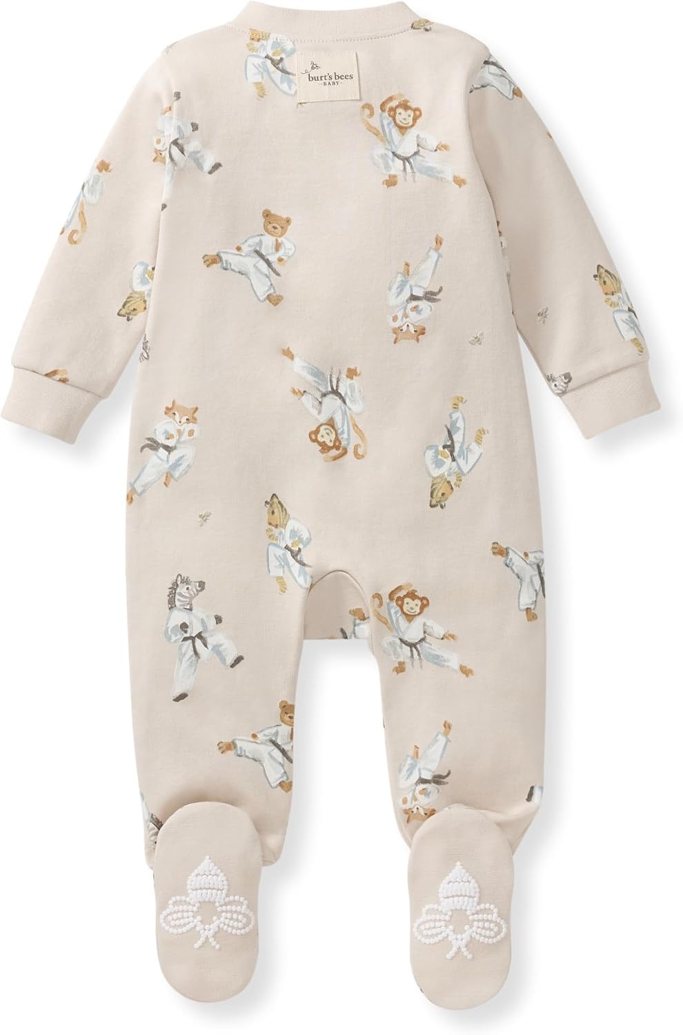 image:imageBurts Bees Baby Boys Organic Cotton Sleep and Play Footed Pajamas Easy zip front PJs feature a 2way zipper to ensure newborns have a restful nights sleepKarate Creatures