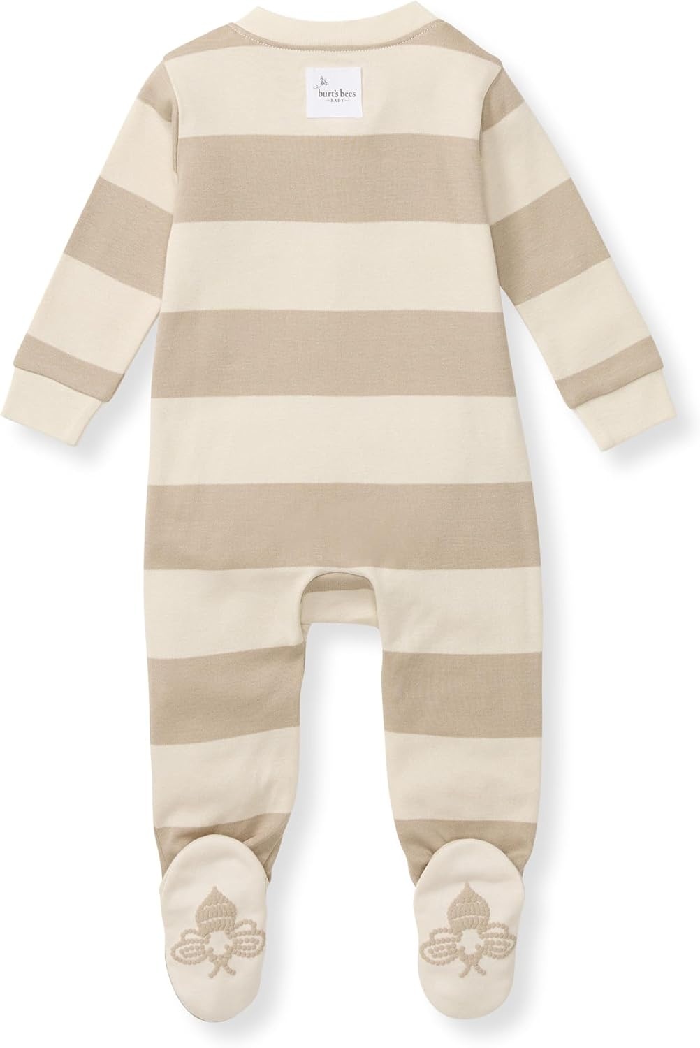 image:imageBurts Bees Baby Boys Organic Cotton Sleep and Play Footed Pajamas Easy zip front PJs feature a 2way zipper to ensure newborns have a restful nights sleepOat Rugby Stripe