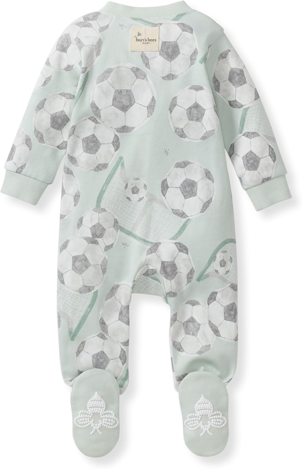 image:imageBurts Bees Baby Boys Organic Cotton Sleep and Play Footed Pajamas Easy zip front PJs feature a 2way zipper to ensure newborns have a restful nights sleepSoccer Goal