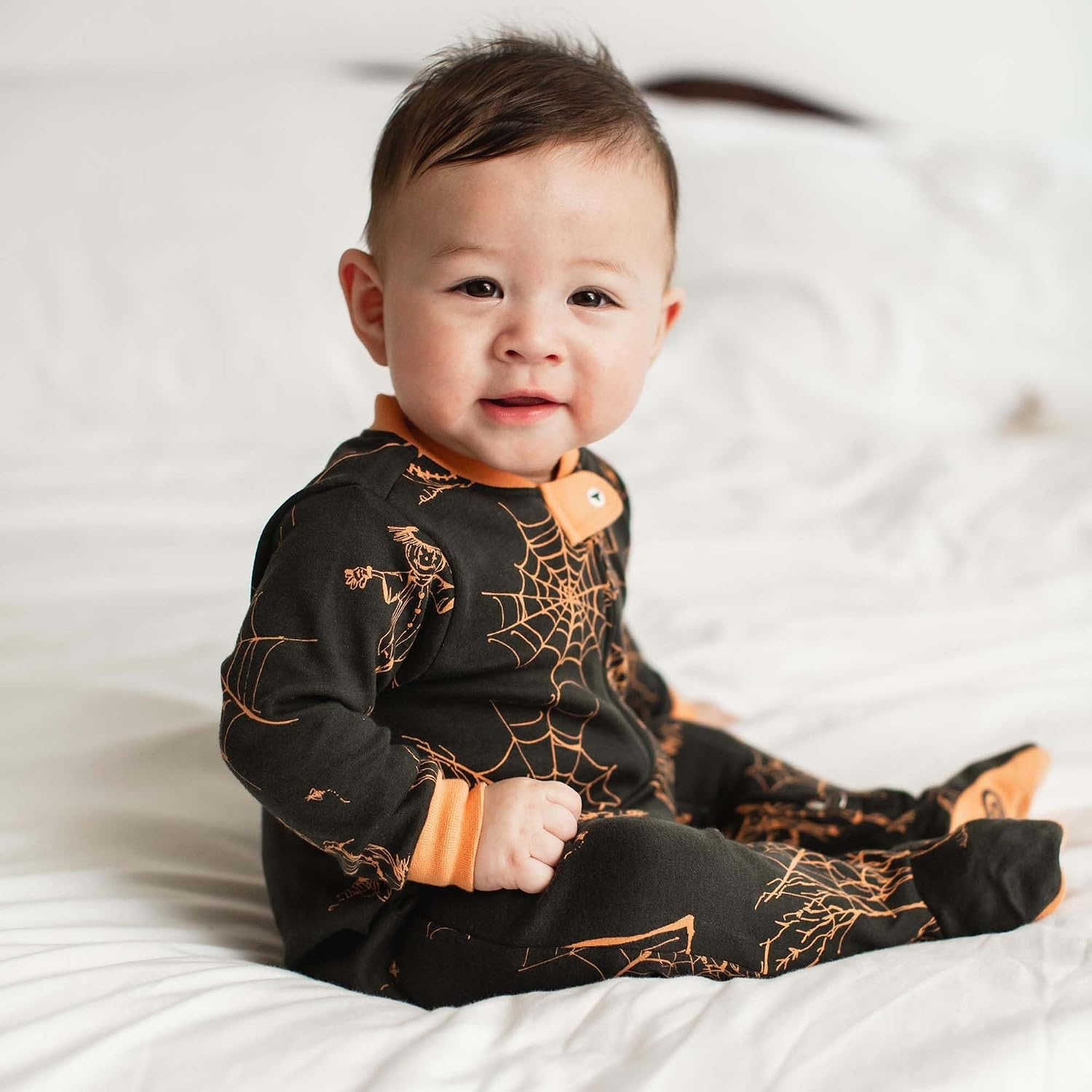 image:imageBurts Bees Baby Boys Organic Cotton Sleep and Play Footed Pajamas Easy zip front PJs feature a 2way zipper to ensure newborns have a restful nights sleepHaunty Halloween