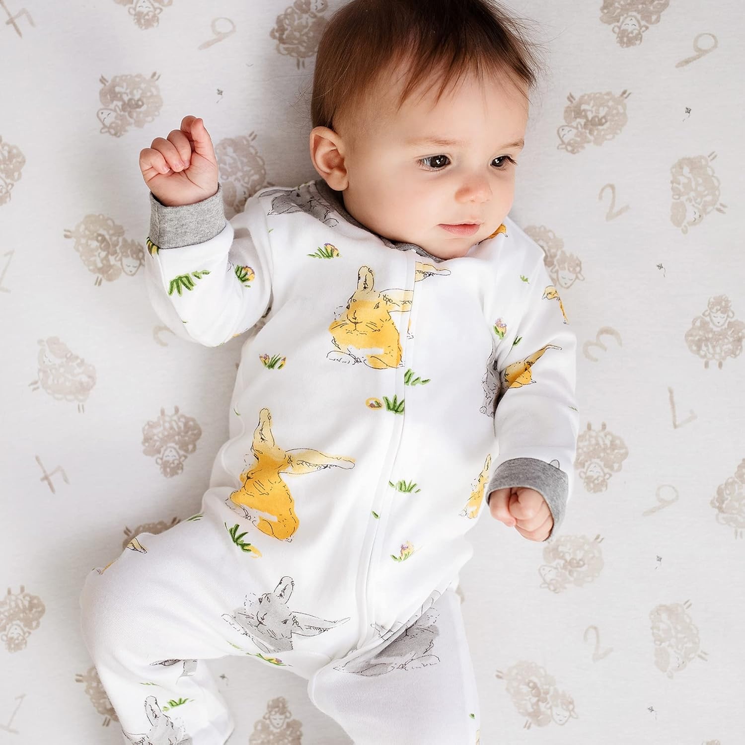 image:imageBurts Bees Baby Boys Organic Cotton Sleep and Play Footed Pajamas Easy zip front PJs feature a 2way zipper to ensure newborns have a restful nights sleepBunny Trail