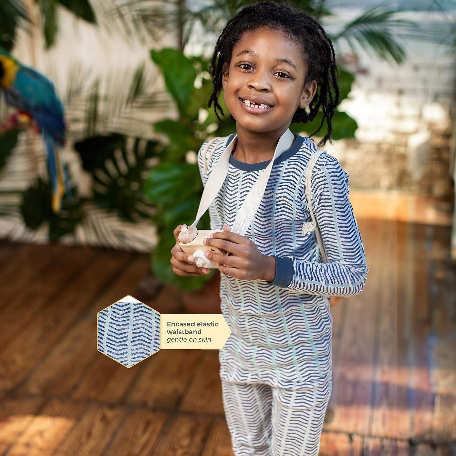 image:imageBurts Bees Baby Organic Cotton Pajamas for Boys Toddler PJ Set 2PC Soft cozy snug fitting pajamas feature stretchy ribbed cuffs and hand painted prints to make bedtime a breezeWatercolor Chevron