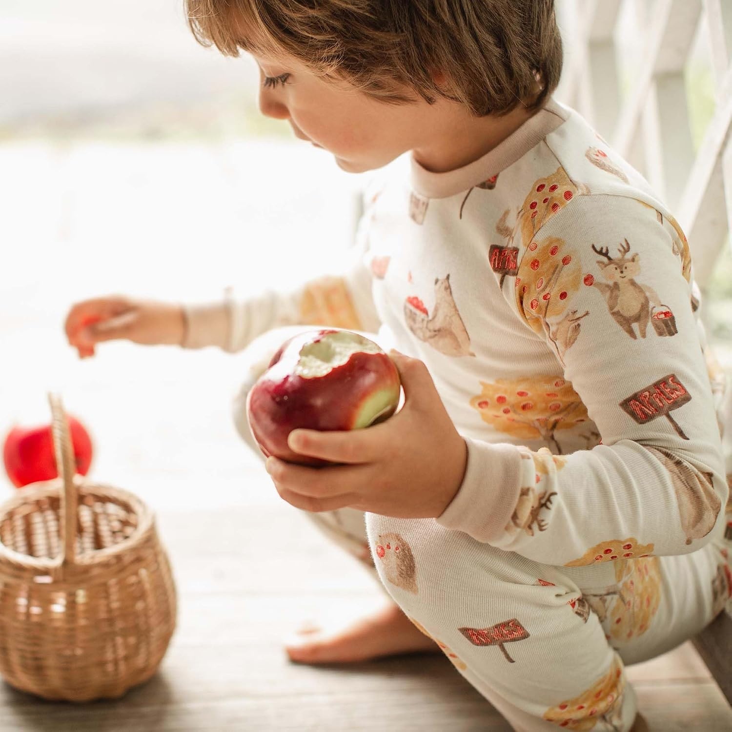 image:imageBurts Bees Baby Organic Cotton Pajamas for Boys Toddler PJ Set 2PC Soft cozy snug fitting pajamas feature stretchy ribbed cuffs and hand painted prints to make bedtime a breezeApple Season