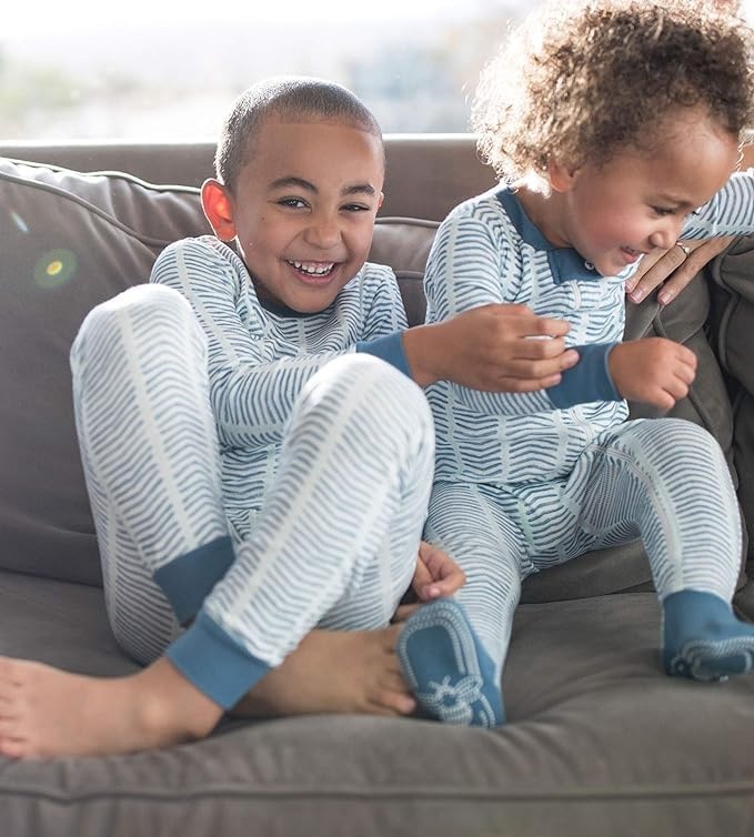image:imageBurts Bees Baby Organic Cotton Pajamas for Boys Toddler PJ Set 2PC Soft cozy snug fitting pajamas feature stretchy ribbed cuffs and hand painted prints to make bedtime a breezeWatercolor Chevron
