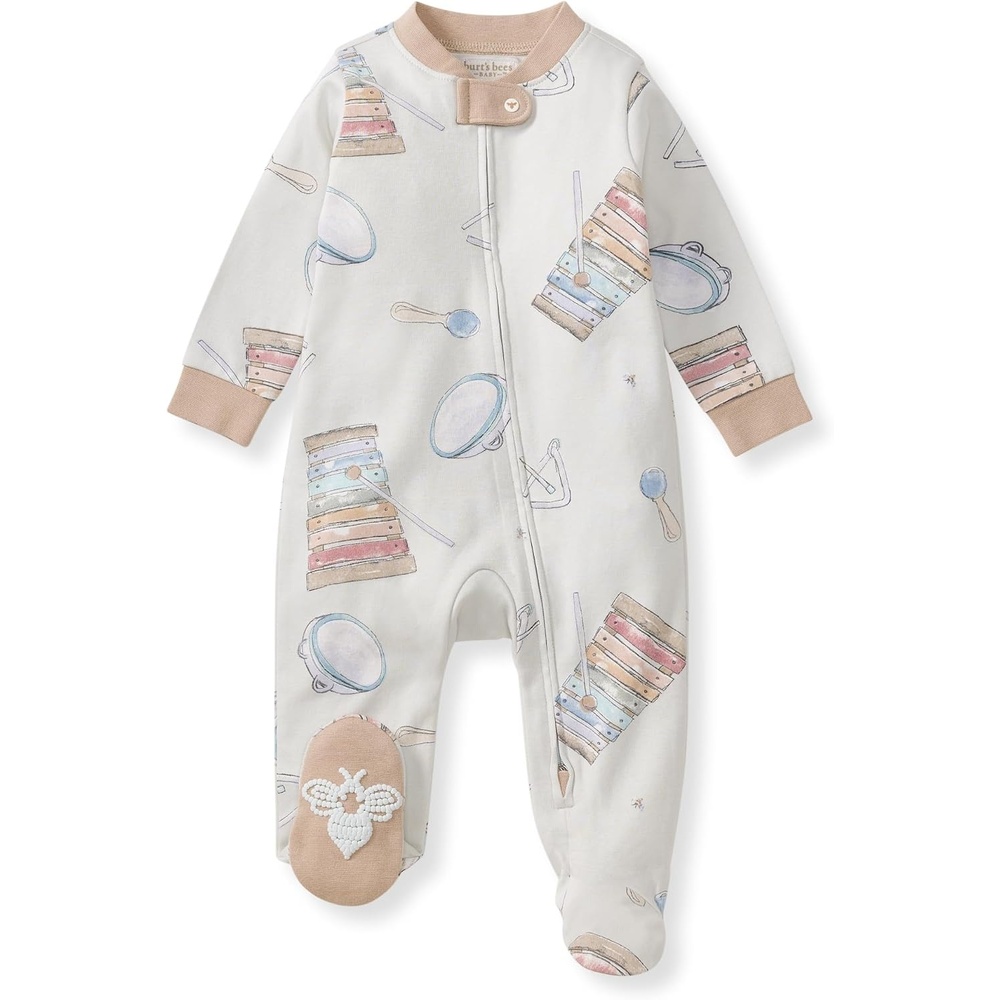 image:imageBurts Bees Baby Boys Organic Cotton Sleep and Play Footed Pajamas Easy zip front PJs feature a 2way zipper to ensure newborns have a restful nights sleepMaking Music