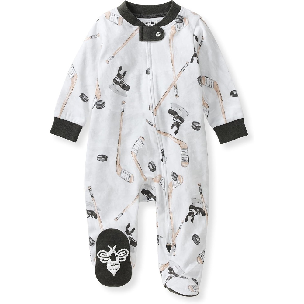 image:imageBurts Bees Baby Boys Organic Cotton Sleep and Play Footed Pajamas  Easy zip front PJs feature a 2way zipper to ensure newborns have a restful nights sleepHockey Season