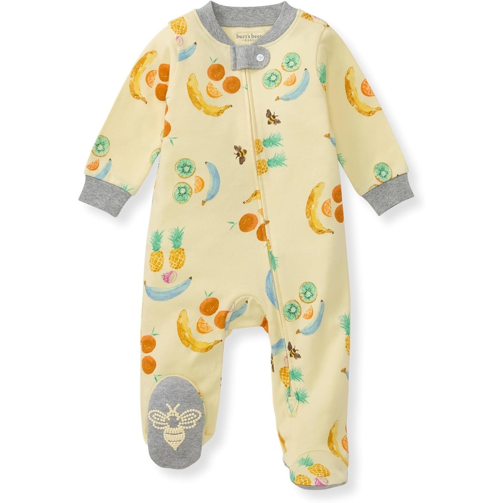 image:imageBurts Bees Baby Boys Organic Cotton Sleep and Play Footed Pajamas  Easy zip front PJs feature a 2way zipper to ensure newborns have a restful nights sleepPlay With Your Food
