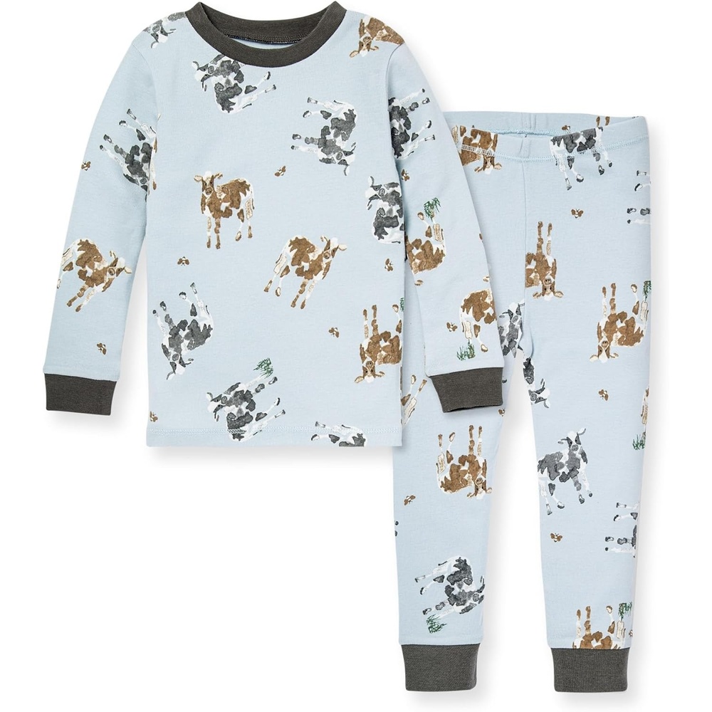 image:imageBurts Bees Baby Organic Cotton Pajamas for Boys Toddler PJ Set 2PC Soft cozy snug fitting pajamas feature stretchy ribbed cuffs and hand painted prints to make bedtime a breezeMr Moo