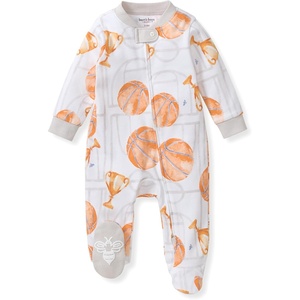 Burt’s Bees Baby Boys’ Organic Cotton, Sleep and Play Footed Pajamas | Easy zip front PJs feature a 2-way zipper to ensure newborns have a restful nights sleep(Basketball Court 1-pack)