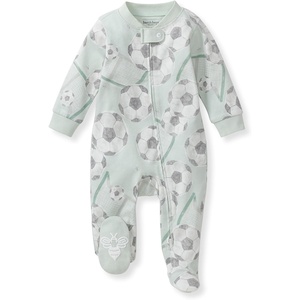 Burt’s Bees Baby Boys’ Organic Cotton, Sleep and Play Footed Pajamas | Easy zip front PJs feature a 2-way zipper to ensure newborns have a restful nights sleep(Soccer Goal)