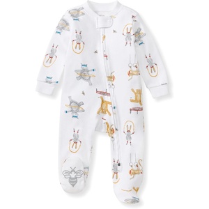 Burt’s Bees Baby Boys’ Organic Cotton, Sleep and Play Footed Pajamas | Easy zip front PJs feature a 2-way zipper to ensure newborns have a restful nights sleep(Jungle Gym)