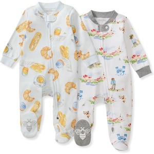 Burt’s Bees Baby Boys’ Organic Cotton, Sleep and Play Footed Pajamas | Easy zip front PJs feature a 2-way zipper to ensure newborns have a restful nights sleep(French Breakfast & Village 2-pack)