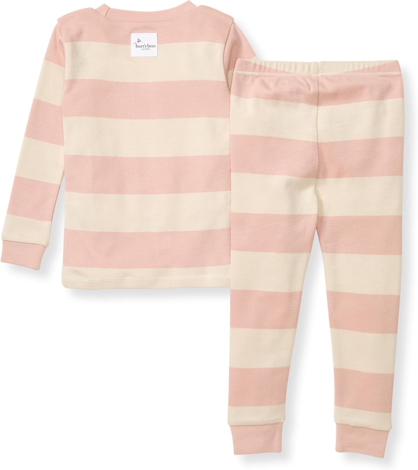 image:imageBurts Bees Baby Girls Organic Cotton Pajamas Toddler PJ Set 2PC Soft cozy snug fitting pajamas feature stretchy ribbed cuffs and hand painted prints to make bedtime a breezePink Sand Rugby Stripe