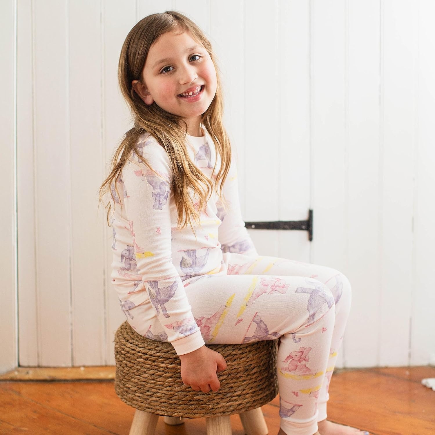 image:imageBurts Bees Baby Girls Organic Cotton Pajamas Toddler PJ Set 2PC Soft cozy snug fitting pajamas feature stretchy ribbed cuffs and hand painted prints to make bedtime a breezeYogi Elephants