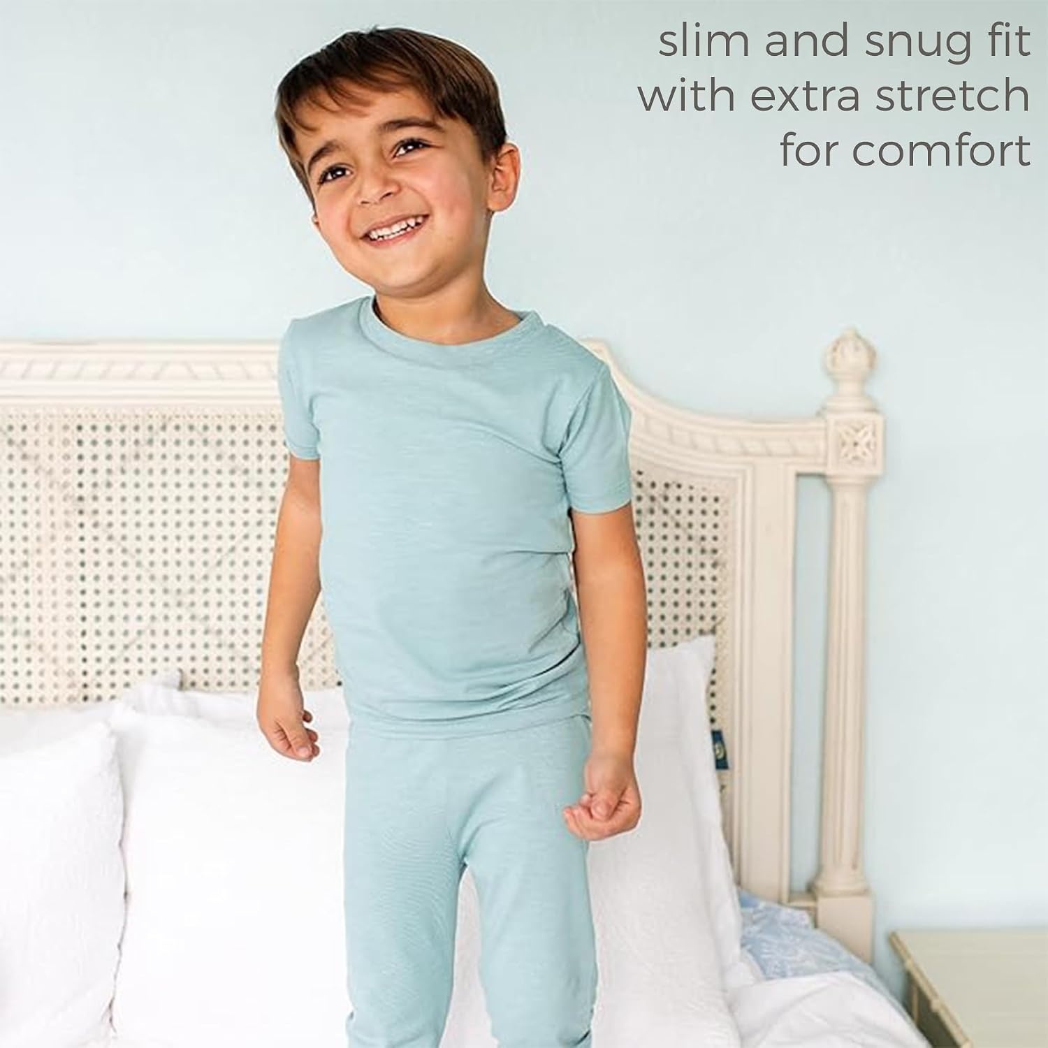 image:imageBurts Bees Baby Unisex Honeysoft 2PC Pajamas Jersey Slub Short Sleeve Tee and Pant Pj Set Organic Cotton amp Lyocell BlendSeaglass Blue