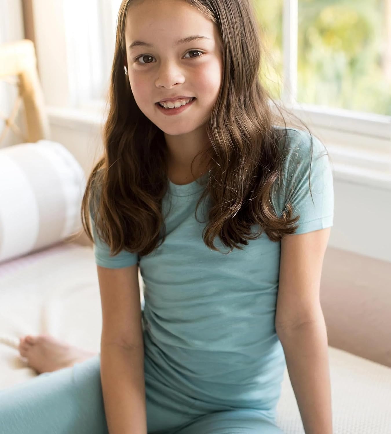 image:imageBurts Bees Baby Unisex Honeysoft 2PC Pajamas Jersey Slub Short Sleeve Tee and Pant Pj Set Organic Cotton amp Lyocell BlendSeaglass Blue