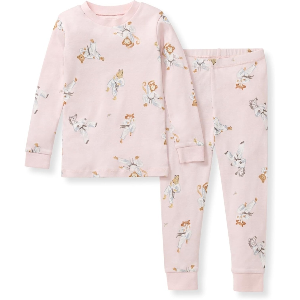 image:imageBurts Bees Baby Girls Organic Cotton Pajamas Toddler PJ Set 2PC Soft cozy snug fitting pajamas feature stretchy ribbed cuffs and hand painted prints to make bedtime a breezeKarate Creatures