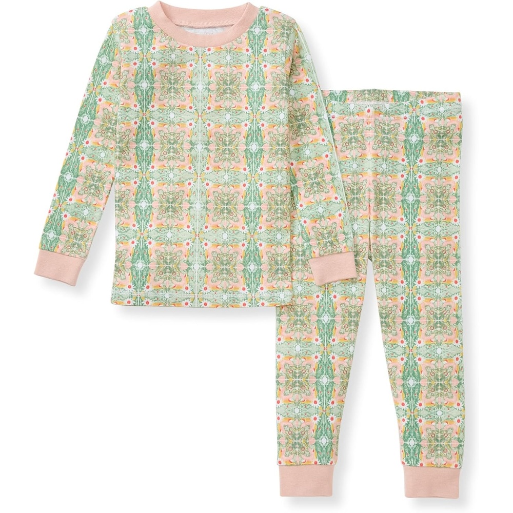 image:imageBurts Bees Baby Girls Organic Cotton Pajamas Toddler PJ Set 2PC  Soft cozy snug fitting pajamas feature stretchy ribbed cuffs and hand painted prints to make bedtime a breezeFloral Tile