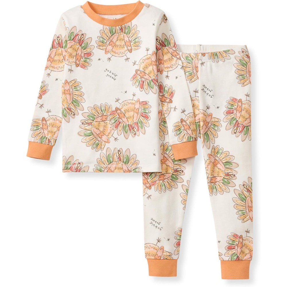 image:imageBurts Bees Baby Girls Organic Cotton Pajamas Toddler PJ Set 2PC Soft cozy snug fitting pajamas feature stretchy ribbed cuffs and hand painted prints to make bedtime a breezeVivid Turkey