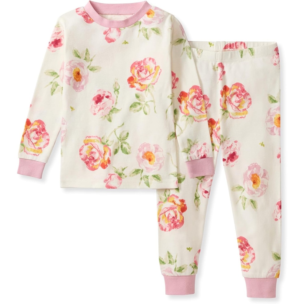 image:imageBurts Bees Baby Girls Organic Cotton Pajamas Toddler PJ Set 2PC  Soft cozy snug fitting pajamas feature stretchy ribbed cuffs and hand painted prints to make bedtime a breezeRose Garden 1pack