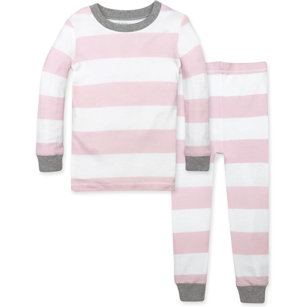 image:imageBurts Bees Baby Girls Organic Cotton Pajamas Toddler PJ Set 2PC  Soft cozy snug fitting pajamas feature stretchy ribbed cuffs and hand painted prints to make bedtime a breezeBlossom Rugby Stripe