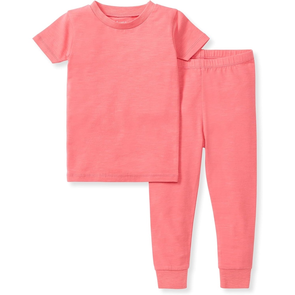 image:imageBurts Bees Baby Unisex Honeysoft 2PC Pajamas Jersey Slub Short Sleeve Tee and Pant Pj Set Organic Cotton amp Lyocell BlendPink Coral