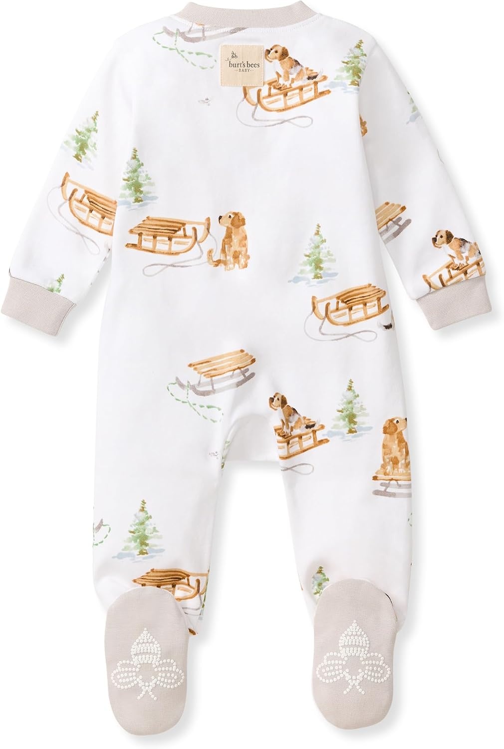 image:imageBurts Bees Baby Boys Organic Cotton Sleep and Play Footed Pajamas Easy zip front PJs feature a 2way zipper to ensure newborns have a restful nights sleepSnow Pups 1pack