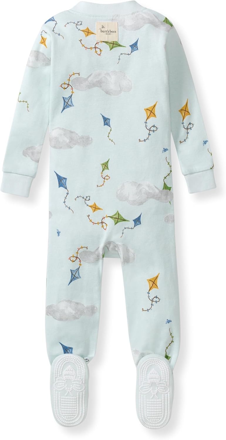 image:imageBurts Bees Baby Boys Organic Cotton Snug Fit Footed Sleeper Pajamas Convenient 2way zip front sleeper pajama is equipped with nonslip bee grips for active littles on the moveKite Festival