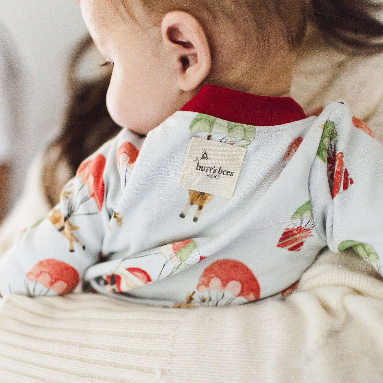 image:imageBurts Bees Baby Girls Organic Cotton Sleep and Play Footed Pajamas Easy zip front PJs feature a 2way zipper to ensure newborns have a restful nights sleepSanta in the Sky