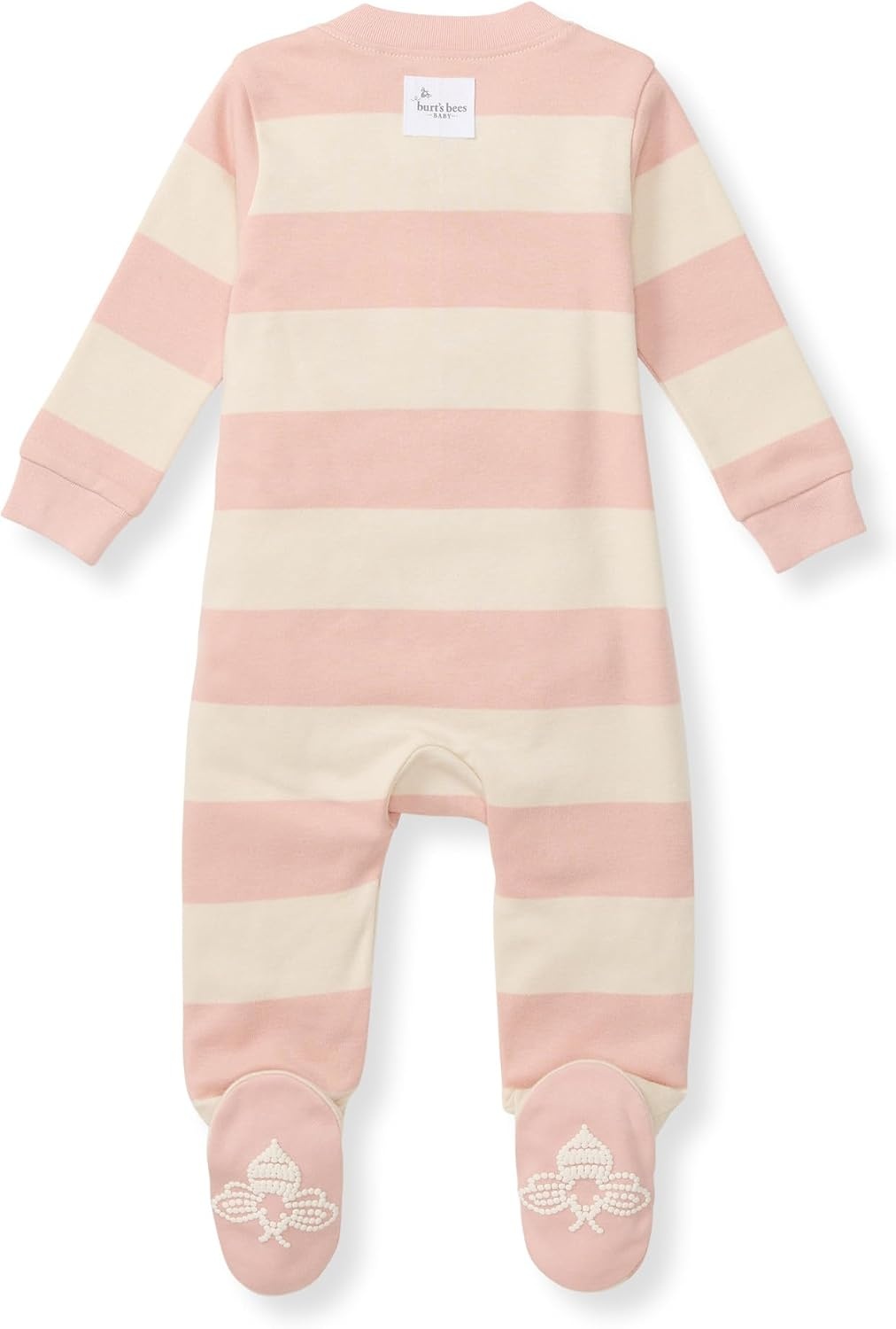 image:imageBurts Bees Baby Girls Organic Cotton Sleep and Play Footed Pajamas Easy zip front PJs feature a 2way zipper to ensure newborns have a restful nights sleepPink Sand Rugby Stripe