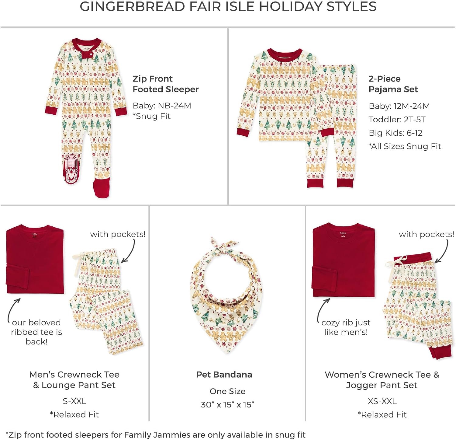 image:imageBurts Bees Baby Matching Family Jammies Organic Cotton Holiday PajamasGingerbread Fair Isle