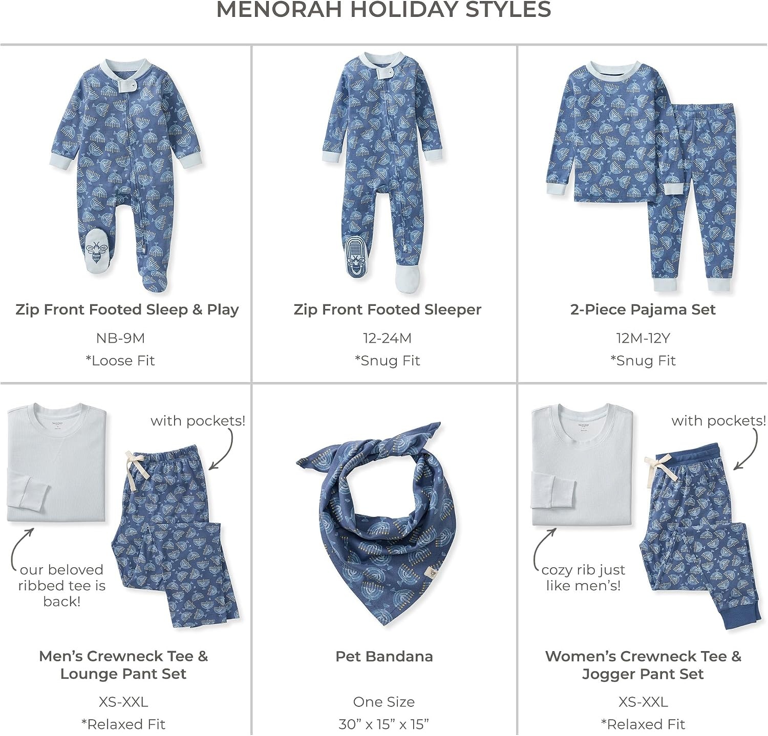 image:imageBurts Bees Baby Matching Family Jammies Organic Cotton Holiday PajamasMenorah