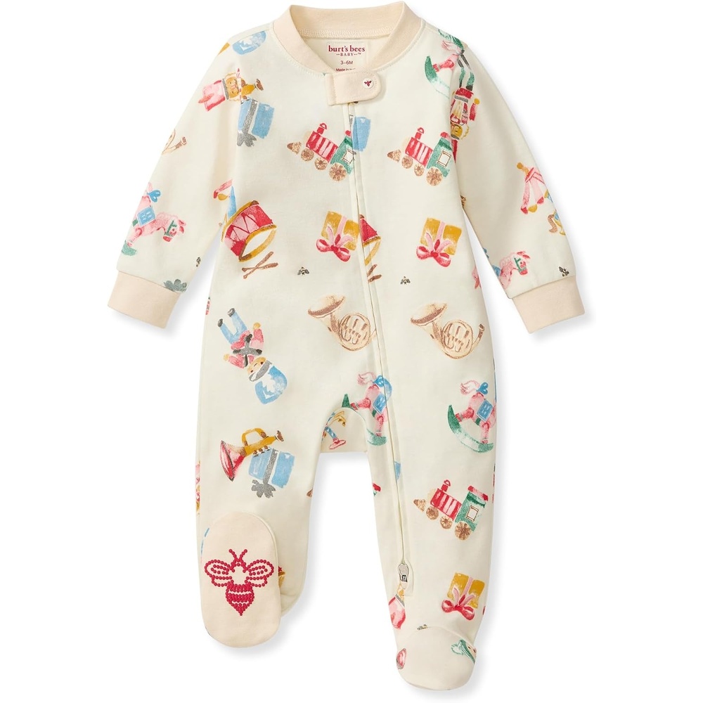 image:imageBurts Bees Baby Boys Organic Cotton Sleep and Play Footed Pajamas Easy zip front PJs feature a 2way zipper to ensure newborns have a restful nights sleepTrinkets Toys 1pack